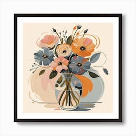 Bouquet of flowers inside a vase. Abstract artistic drawing 7 Art Print