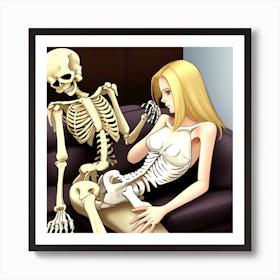 Skeleton and girl Art Print
