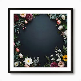 Floral Wreath On A Black Background 1 Art Print