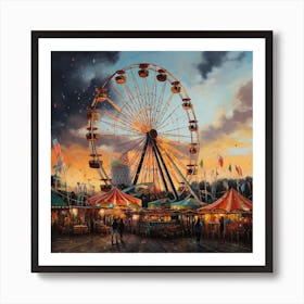 Ferris Wheel At Sunset Art Print