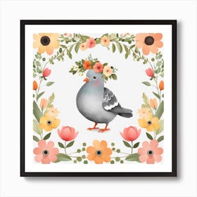 Floral Baby Pigeon Nursery Illustration (18) Art Print