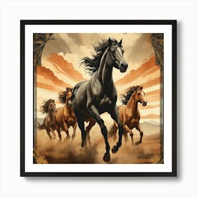 Horses Running In The Desert Art Print