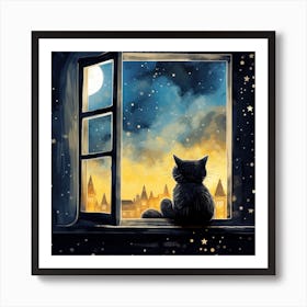 Cat Looking Out The Window 4 Art Print