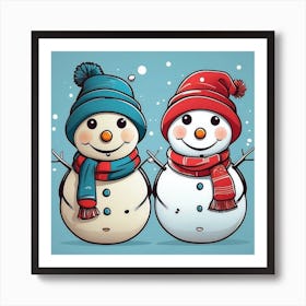 Snowman Couple Art Print