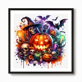 Halloween Skulls And Pumpkins Art Print