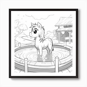 Horse In A Pond Coloring Page Art Print