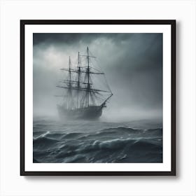 Voyager On The Sea of Fate 3/4 (ship sailing mist fog mystery ghost tall ship Victorian sail sailing galleon Atlantic pacific cruise mary celeste) Art Print