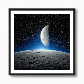 Firefly Moon, View, Below, Star, Satellites, Night, Space, Orbit, Celestial, Astronomy, Sky, Glow, C (10) Art Print