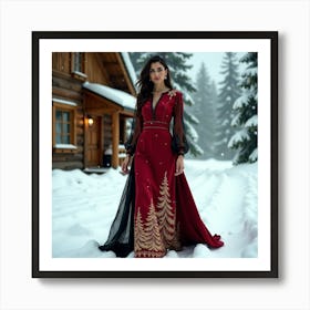 Asian Woman In Snow Art Print