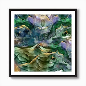 Green and Blue Abstract Ink  Art Print