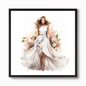 Beautiful Woman In A White Dress Art Print