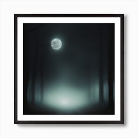 Dark Forest With A Full Moon Art Print