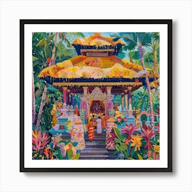 Balinese Temple Ceremony in Style of David Hockney 2 Art Print