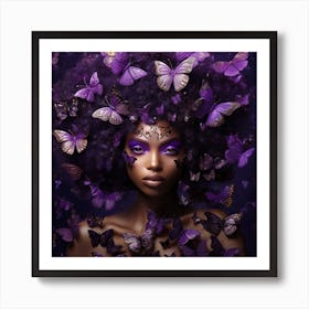 Purple Afro Girl With Butterflies Art Print