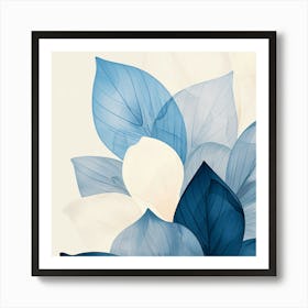 Blue And White Leaves Art Print