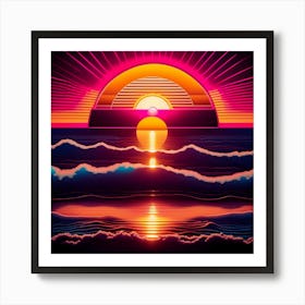 Colorful, Vibrant, Abstract Sunset Over The Ocean Art Print