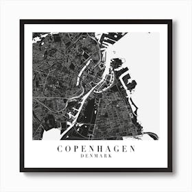 Copenhagen Denmarl Minimal Black Mono Street Map  Square Art Print