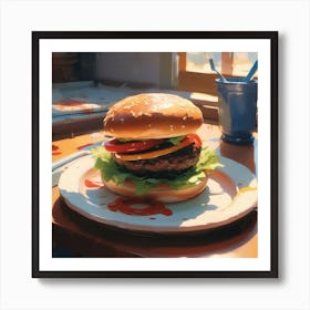 Hamburger On A Plate 71 Art Print