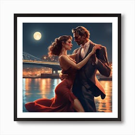 Couple Dancing At Night Art Print