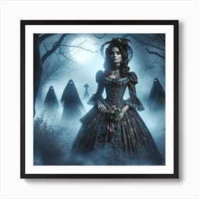 The Watchers 4/4 (Beautiful woman  female classic ghosts scenic temple spectres memories dreams art AI Victorian mist fog)  Art Print