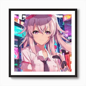 Anime Girl With Pink Hair Art Print