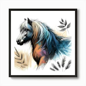 Pony And Plants Creative Color Drawing 1 Art Print