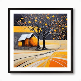 Farm and a yellow orange tree Art Print