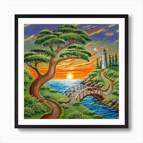 Highly detailed digital painting with sunset landscape design 2 Art Print