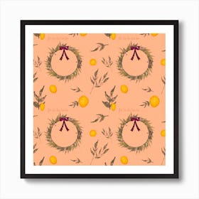 Christmas Wreaths Orange Cream Art Print