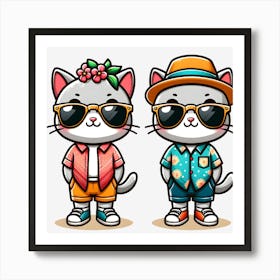 Cartoon Cat Couple 1 Art Print