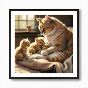 Cat With Kittens Art Print