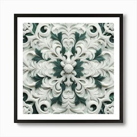 White And Green Floral Pattern Art Print