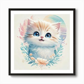 Cute Kitten Pastel Kids Wall Print 3 Art Print