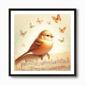 Bird On Music Sheet 1 Art Print