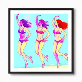 Three Women In Bikinis 1 Art Print
