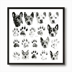 Dogs and Footprint Art Print