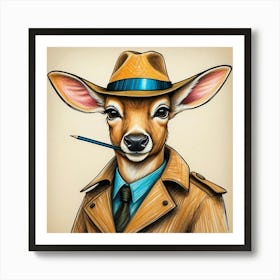 Deer In A Hat 12 Art Print