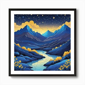 Celestial Milky Way Above A Desert Landscape Art (4) Art Print