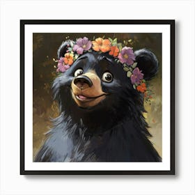 Black Bear With Flower Crown 2 Poster