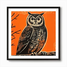 Retro Bird Lithograph Owl 2 Art Print