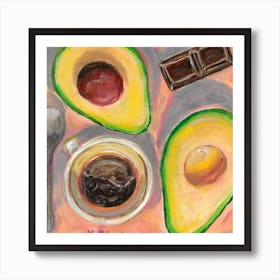 Still Life With Avocado Chocolate And Coffee Cup Food Art Print