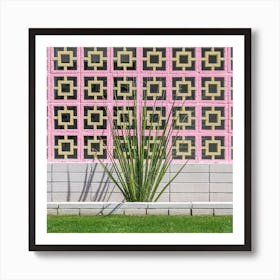 Breeze Block Wall And Cactus In Palm Springs California Square Art Print