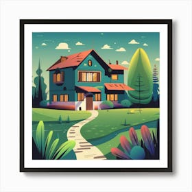 Cartoon House In The Forest Art Print