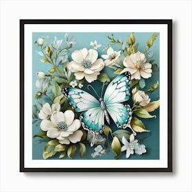 Butterfly And Flowers 1 Art Print