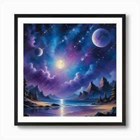 Moon And Stars Paintings Art Print Art Print