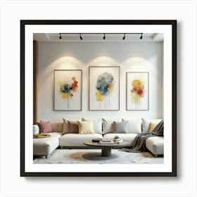 Modern Art Gallery In Watercolor, With Abstract Pieces And Sleek Decor Art Print