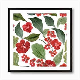 Botanical Wall Art Flowers Red Begonias Leaves #1 Art Print