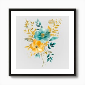 Watercolor Gold And Teal Bouquets 8 Art Print