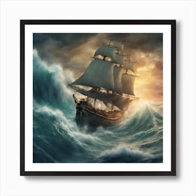 Ship In The Stormy Seas Art Print