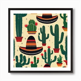 Mexican Cactus Pattern 6 Art Print